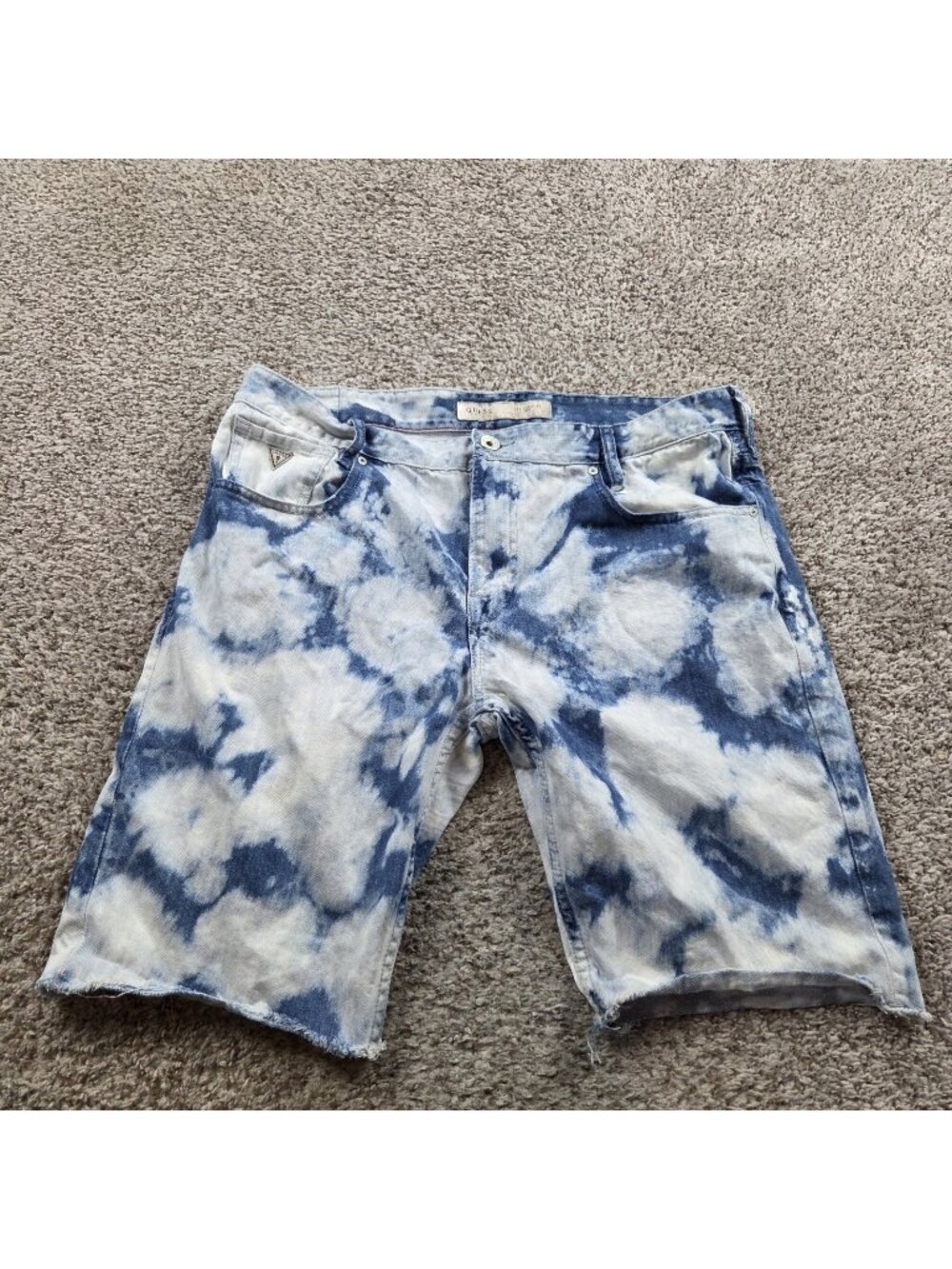 Guess Denim Shorts Men's 38 Blue Distressed Acid Wash